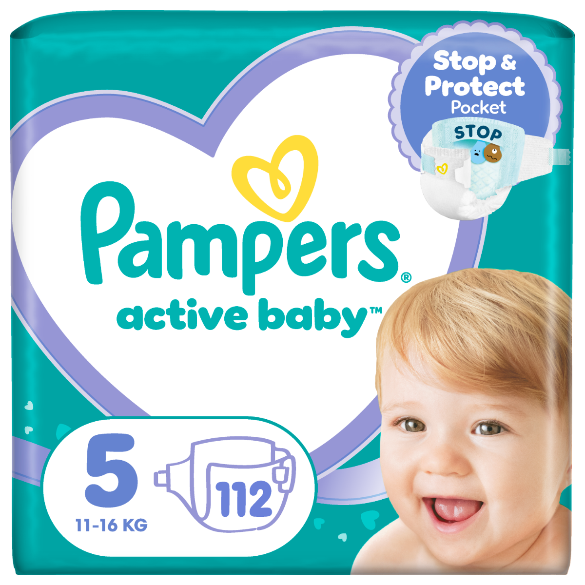 Scutece Active Baby Mega Box Marimea 5 11-16 kg, 112 bucati, Pampers