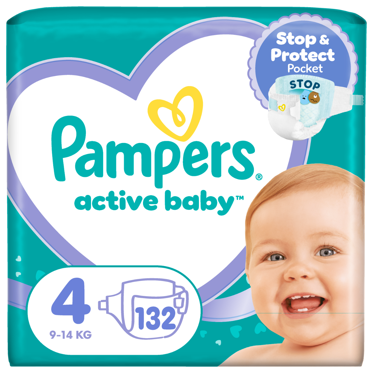 Scutece pentru copii Active Baby Mega Box Marimea 4 9 -14kg, 132 bucati, Pampers