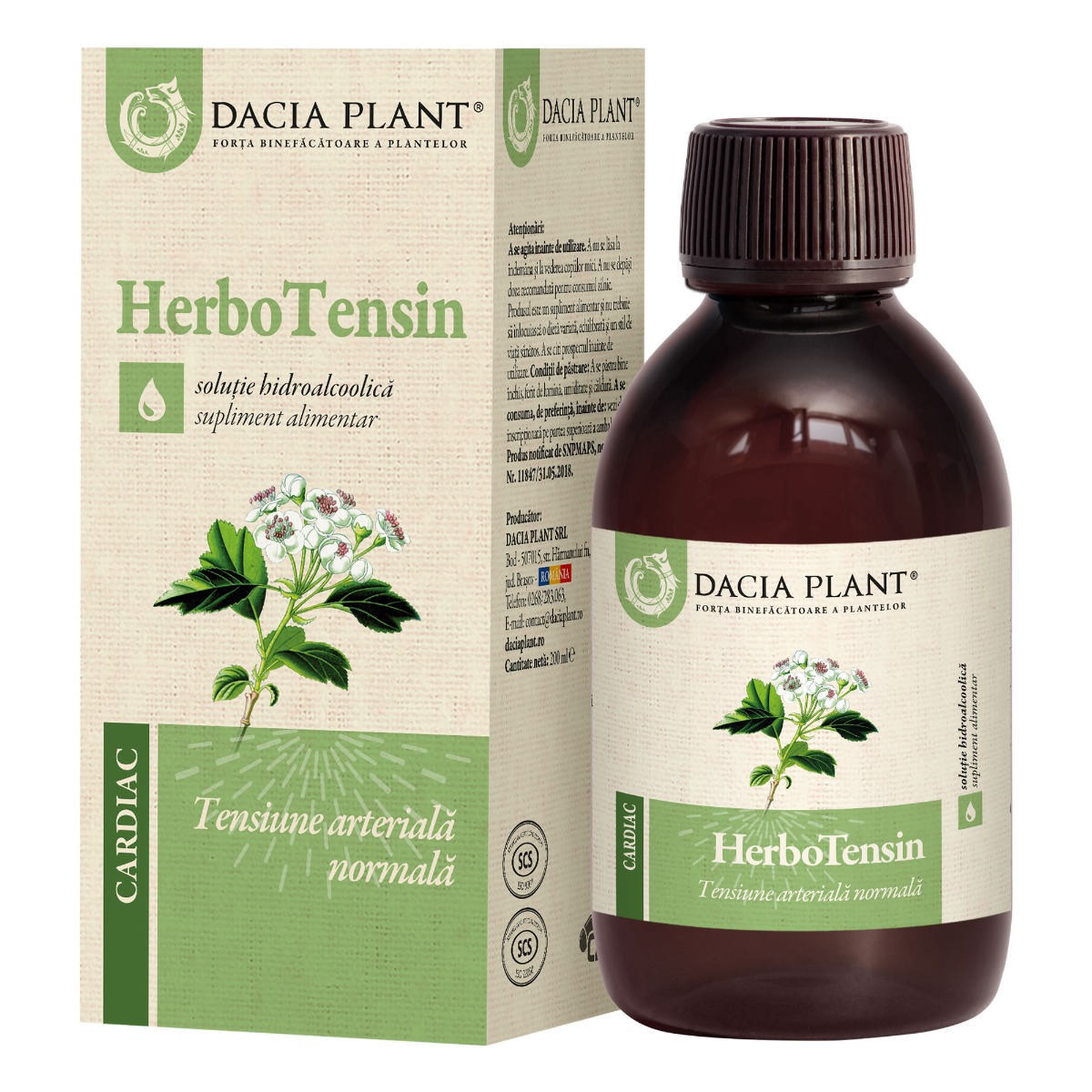 Tinctura pentru reglarea tensiunii HerboTensin, 200ml, Dacia Plant