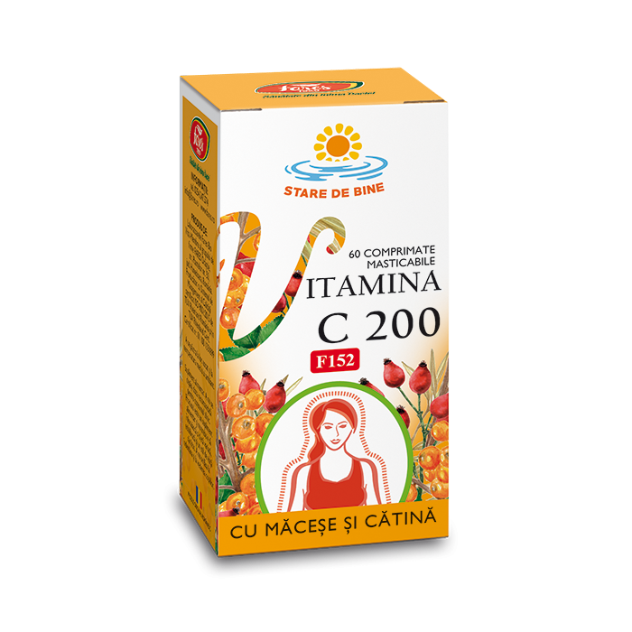 Vitamina C 200mg cu macese si catina, 60 comprimate, Fares