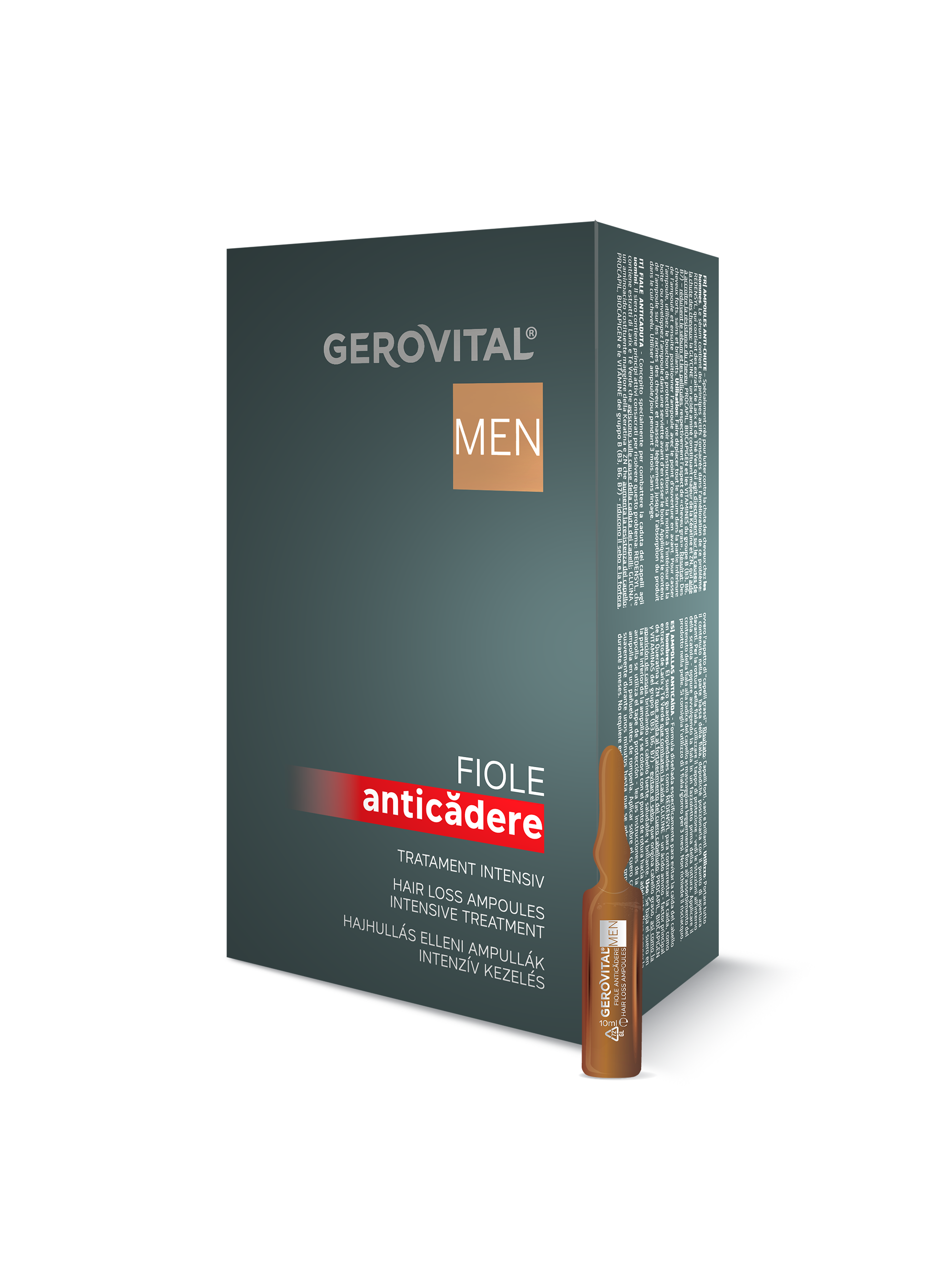 Fiole Anticădere Păr Pentru Bărbați  Tratament Intensiv Cu Redensyl și Procapil Pentru Fortifierea Firului De Păr, Gerovital Men, 10 Fiole X 10 Ml