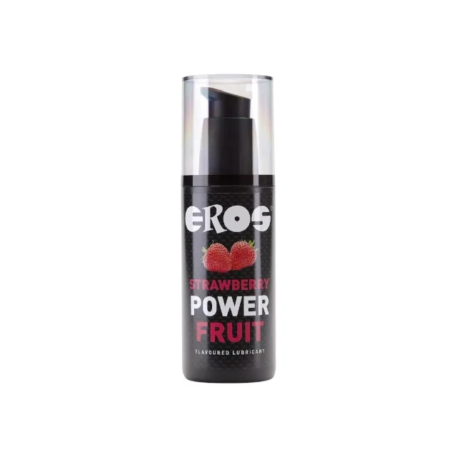 Lubrifiant cu aromă EROS Strawberry Power Fruit, pe bază de apă, compatibil cu prezervative și jucării erotice, aromă căpșuni, 125 ml