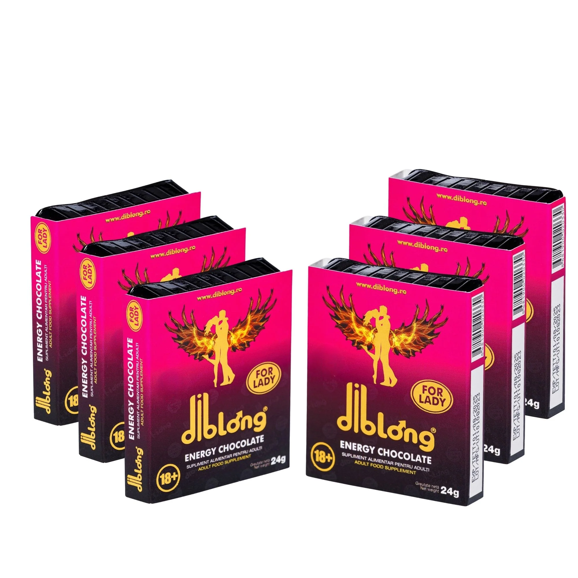 Diblong Energy Chocolate for Lady - supliment alimentar pentru femei pe bază de ciocolată, cu plante care susțin sănătatea sexuală și recăpătarea energiei, 6 x 24g