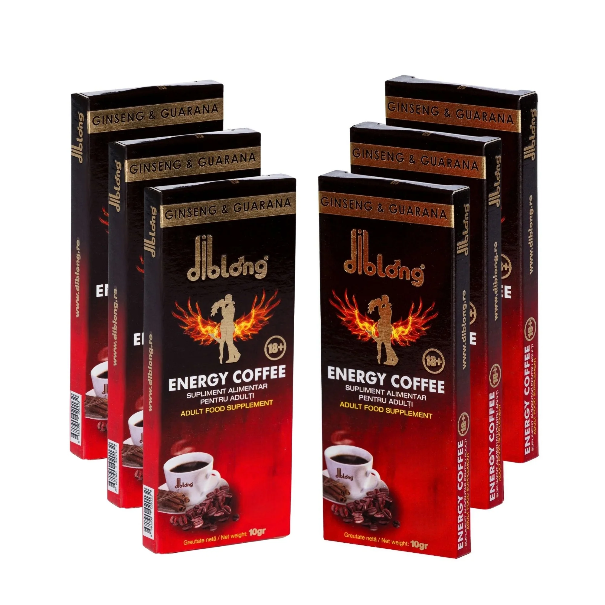 Diblong Energy Coffee - supliment alimentar pentru bărbați, formula de cafea instant cu plante care susțin sănătatea sexuală și funcția erectilă, 6 buc x 10 g