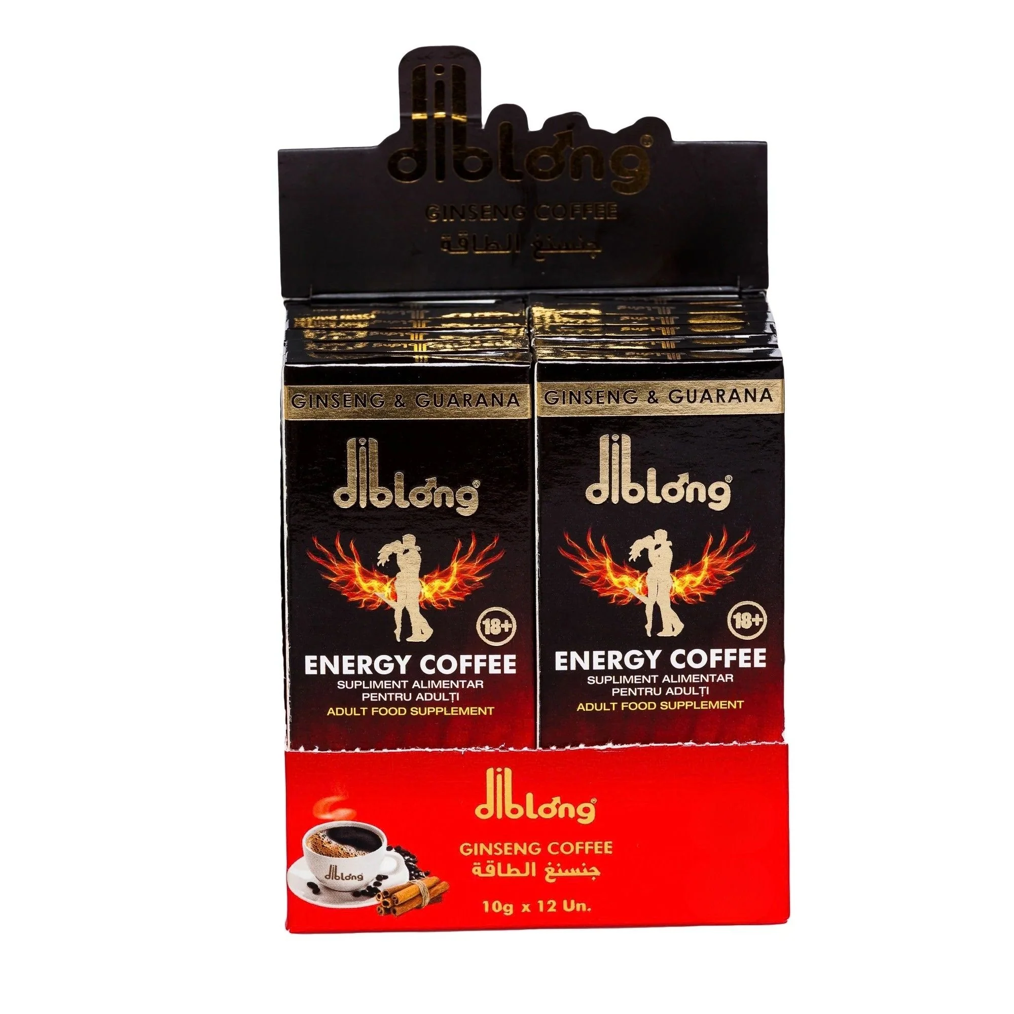 Diblong Energy Coffee - supliment alimentar pentru bărbați, formula de cafea instant cu plante care susțin sănătatea sexuală și funcția erectilă, 12 buc x 10 g