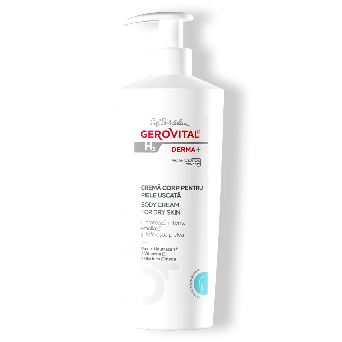 Cremă De Corp Pentru Piele Uscată Cu Unt De Shea Hidratare Profundă și Piele Catifelată, Gerovital H3 Derma+, 500 Ml
