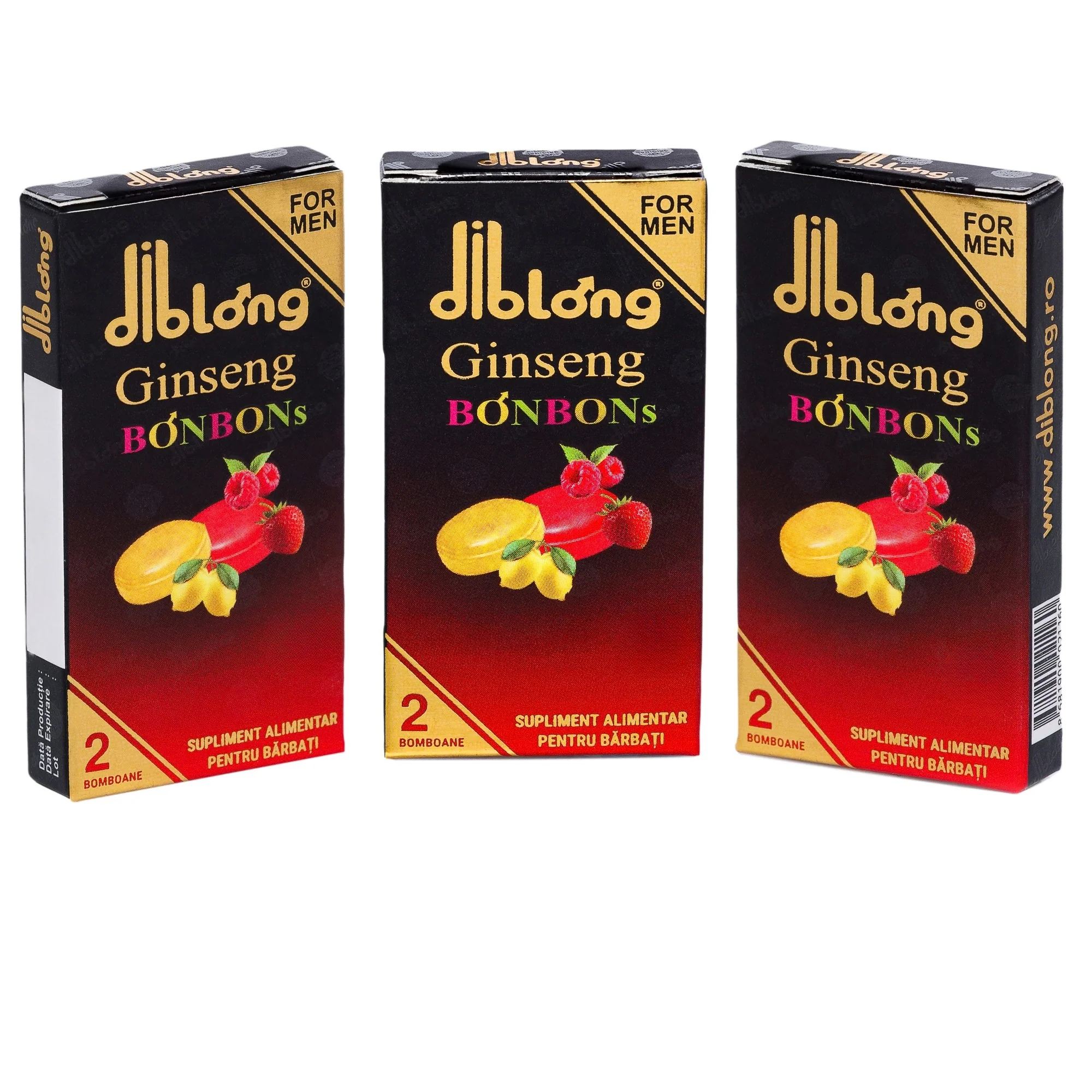 Diblong Ginseng Bonbons - supliment alimentar pentru bărbați, bomboane cu ingrediente naturale ce susțin sănătatea sexuală și funcția erectilă, 3 cutii x 2 buc