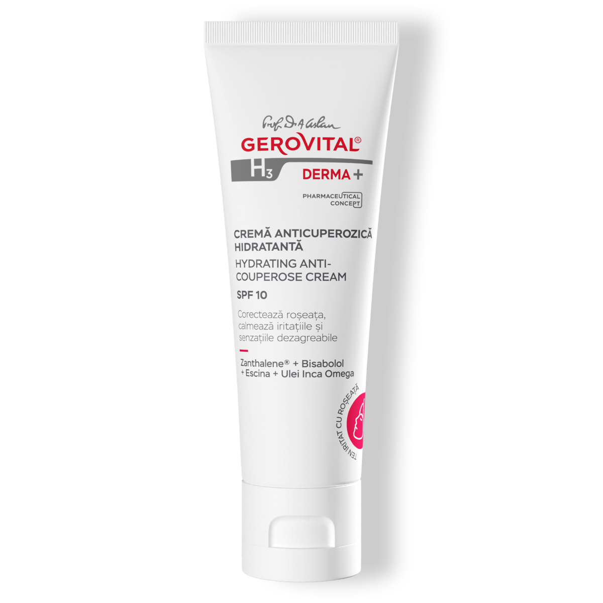 Cremă Anticuperozică Hidratantă Spf 10 Roșeață și Iritații Reduse, Gerovital H3 Derma+, 50 Ml