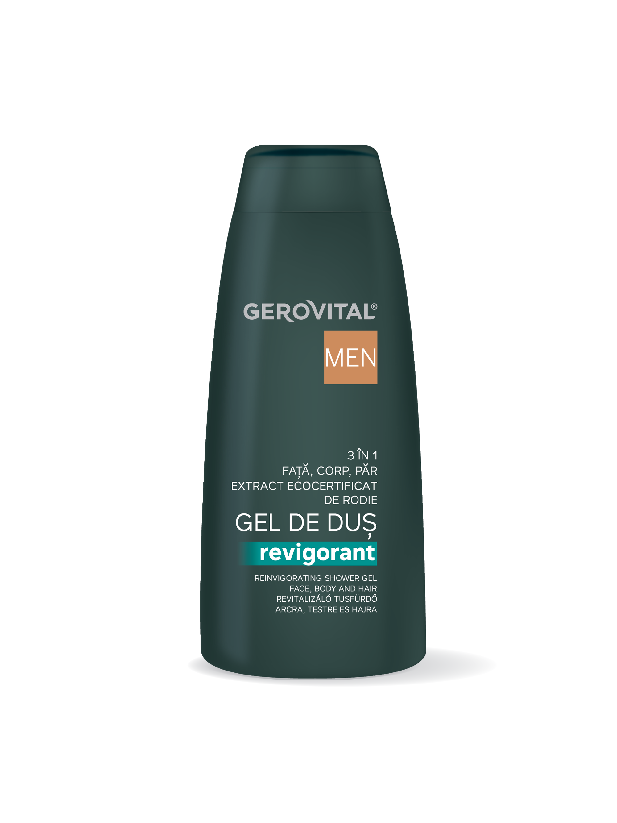Gel De Duș Revigorant 3 n 1 Cu Extract De Rodie Hidratare și ngrijire Pentru Față, Corp și Păr, Efect Energizant, Gerovital Men, 400 Ml