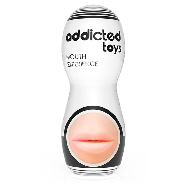 Masturbator manual ADDICTED TOYS Mouth Experience, pentru simulare realistă sex oral, material TPE, alb