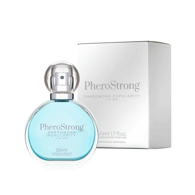 Parfum cu feromoni PHEROSTRONG Popularity For Men, pentru bărbați, note de bergamotă, salvie și brad, 50 ml