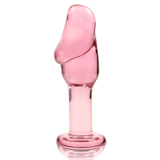 Plug anal IBIZA Nebula Model 06, din sticlă borosilicată, lungime inserabilă 11.5 cm, diametru 4 cm, roz transparent