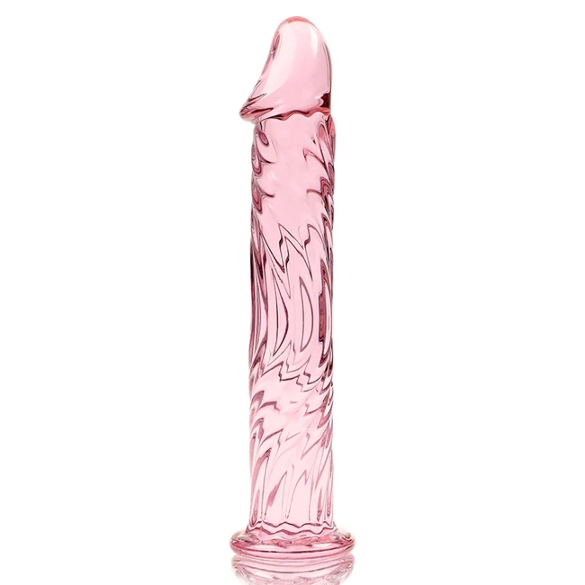 Dildo realist IBIZA Nebula Model 12, din sticlă borosilicată, lungime inserabilă 16 cm, diametru 3.5 cm, roz transparent
