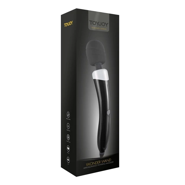 Aparat de masaj ToyJoy - Wonder Wand, pentru corp si zonele intime, 3 functii de vibratie, negru, 33.5 cm