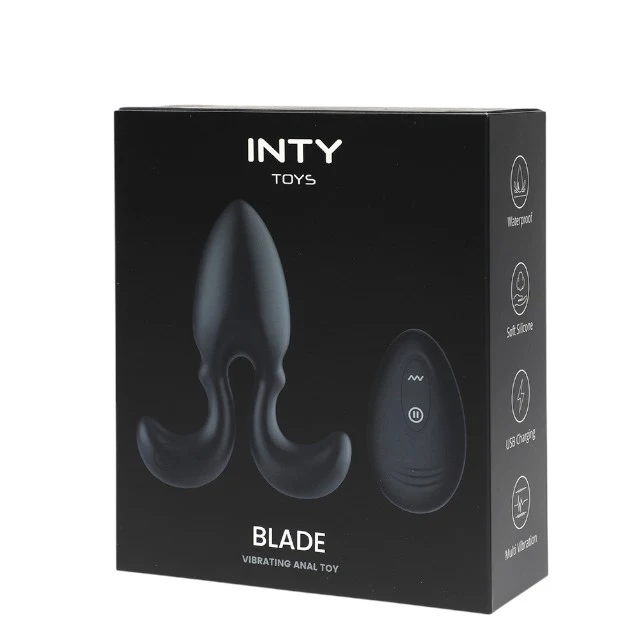 Vibrator anal INTY Toys – Blade, silicon, 7 functii vibratie, cu telecomanda wireless, negru