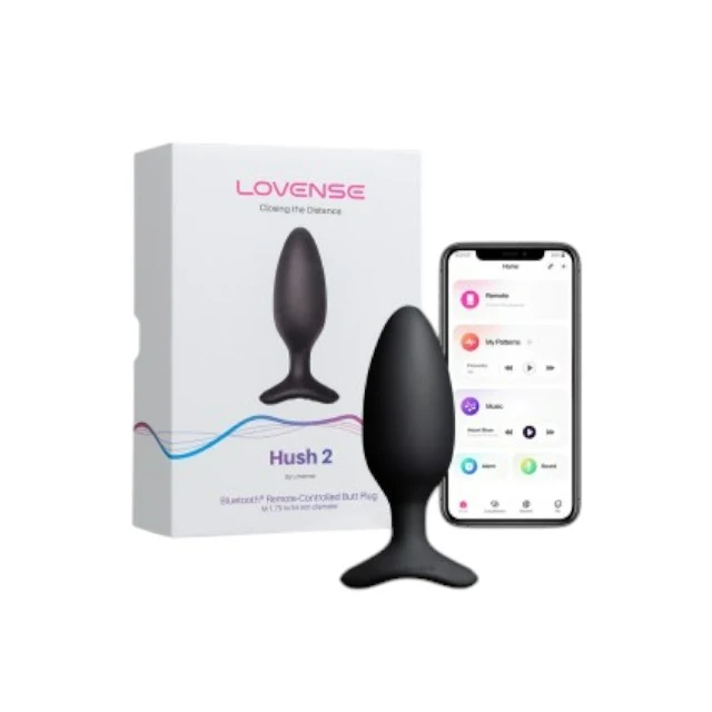 Plug anal LOVENSE - HUSH 2, control prin aplicație, cu 10 funcții de vibrare, lungime inserabilă 13 cm, diametru 5.7 cm, culoarea negru(mare)