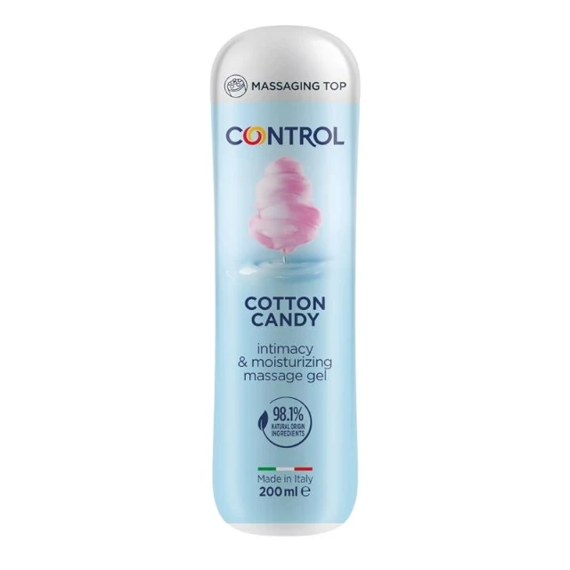Gel pentru masaj și lubrifiant CONTROL Cotton Candy, capac cu bile de masaj, aromă de vată de zahăr, 200 ml