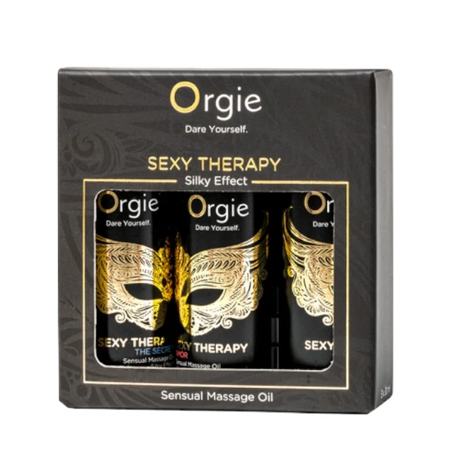 Set ulei masaj Orgie - Sexy Therapy, pentru corp, cu aroma de vanilie, iasomie, ananas, frezie, lemnos, 3 x 30 ml