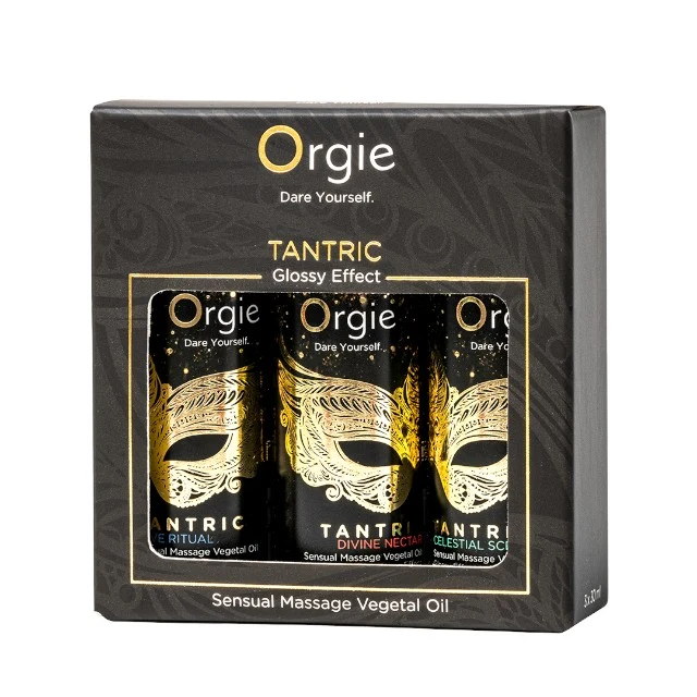 Set ulei masaj Orgie - Tantric, pentru corp, cu arome de vin alb, orhidee, fructe de padure, kiwi si capsuni, 3 x 30 ml