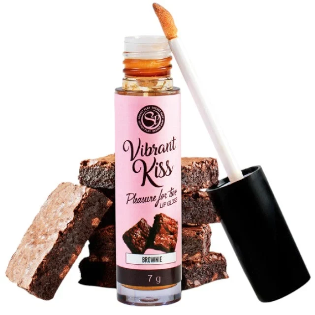 Luciu de buze pentru sex oral Secret Play, cu efect de vibratie, cu aroma brownie, 6 gr