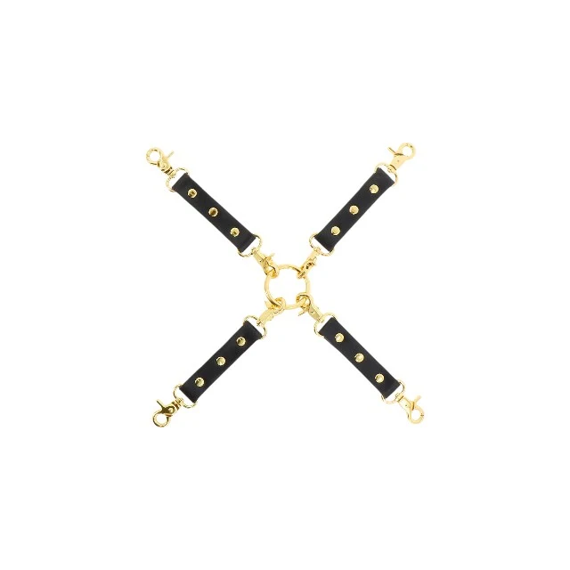 Set TABOOM Hogtie Vogue pentru jocuri erotice BDSM, strânge mâinile și picioarele la spate, culoare negru cu auriu