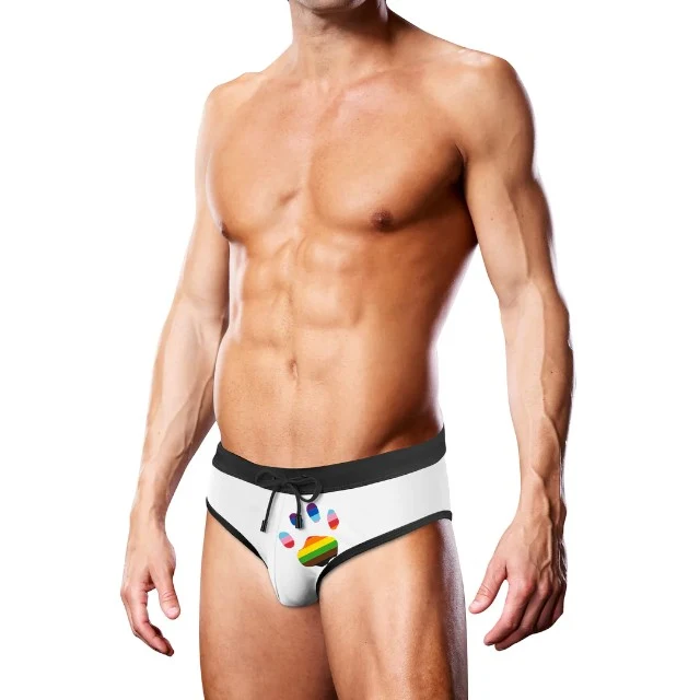 Slip de înot bărbați PROWLER Swim Brief Oversized Paw, cu design labă cu steag Pride, culoare alb, mărime L