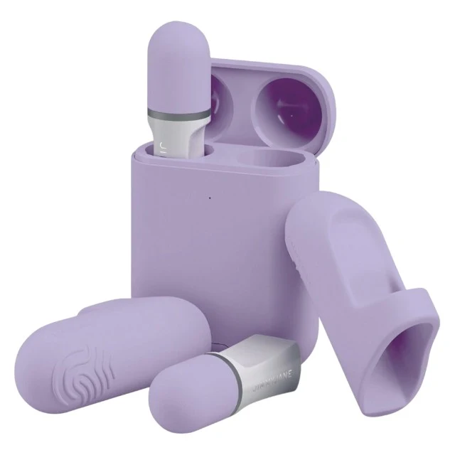 Set stimulatoare pentru clitoris JIMMYJANE Hello Touch Pro, control prin telecomandă, 2 x 10 funcții de vibrație, cu huse pentru deget, mov