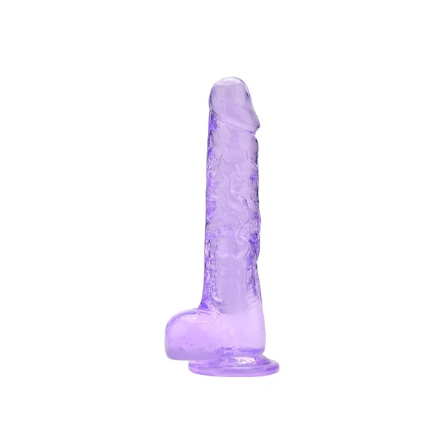 Dildo LOVING JOY 8” Dildo with Balls, design realist cu testicule, bază cu ventuză, lungime 21.5 cm, mov transparent
