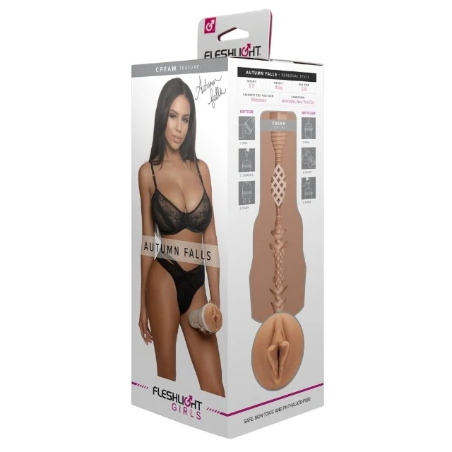 Masturbator manual FLESHLIGHT GIRLS Autumn Falls, canal texturat pentru simulare vaginală realistă, lungime 25 cm, alb