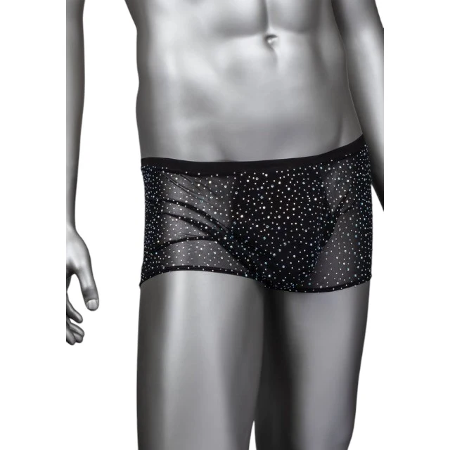 Boxeri sexy CALEXOTICS Radiance Boxer Briefs, lenjerie erotică pentru bărbați, din plasă cu strasuri, negru, mărime universală (50-3)