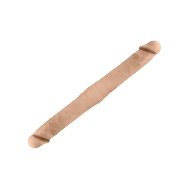 Dildo dublu SILEX-D Double Dong S Size, pentru dublă penetrare, reactiv la căldură, lungime 38.5 cm, culoarea pielii