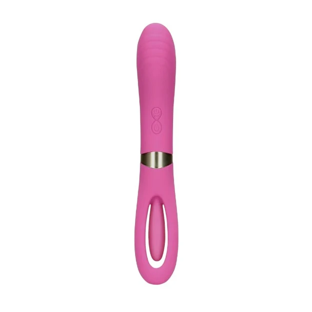 Vibrator dublu LOVELINE Double-Sided Flapping and G-Spot Vibrator, cu funcție de lovituri ritmice, 20 funcții de vibrație, roz