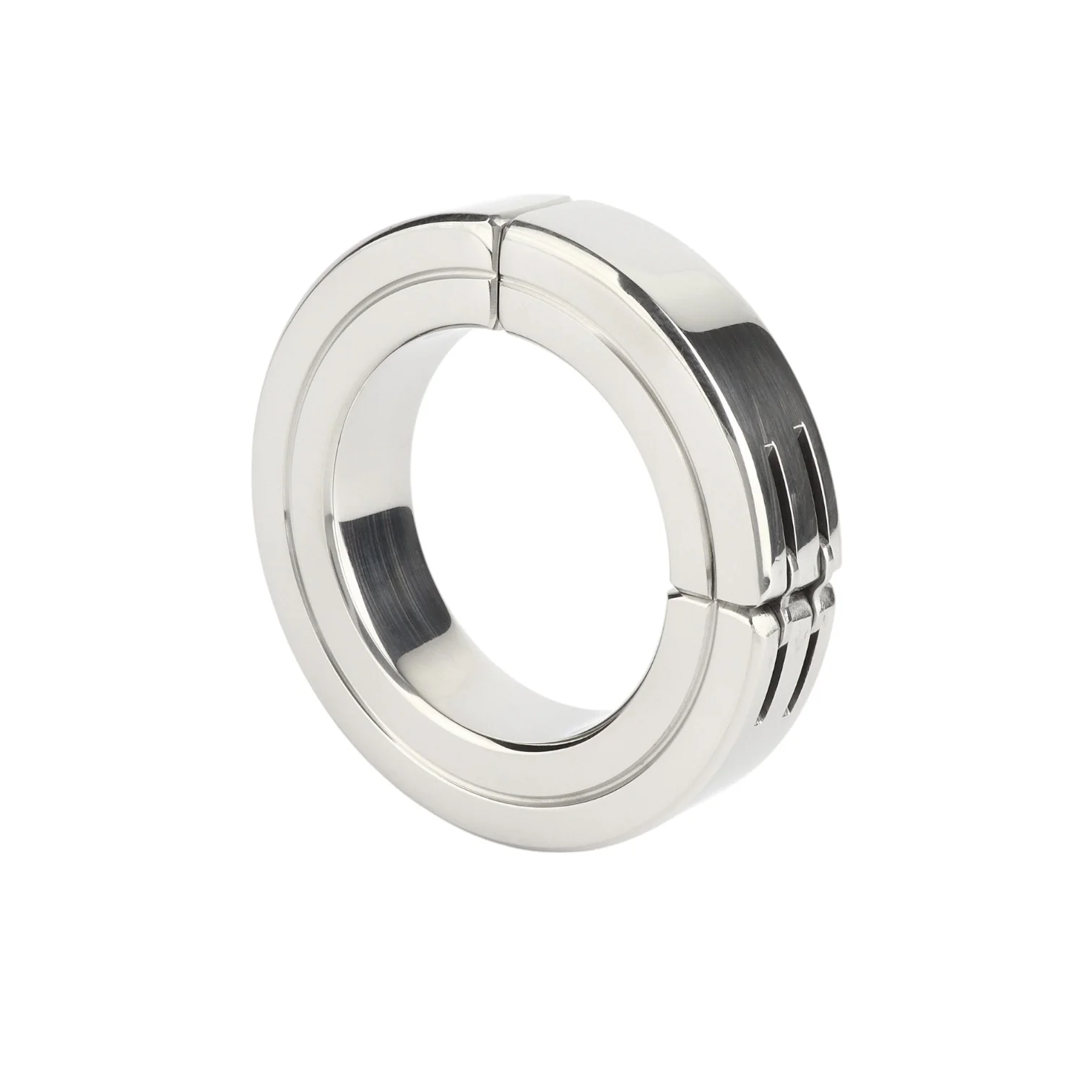 Inel pentru penis MR. STEEL Hinged Magnetic Cockring, din oțel inoxidabil, cu balama magnetică, diametru 5 cm, argintiu