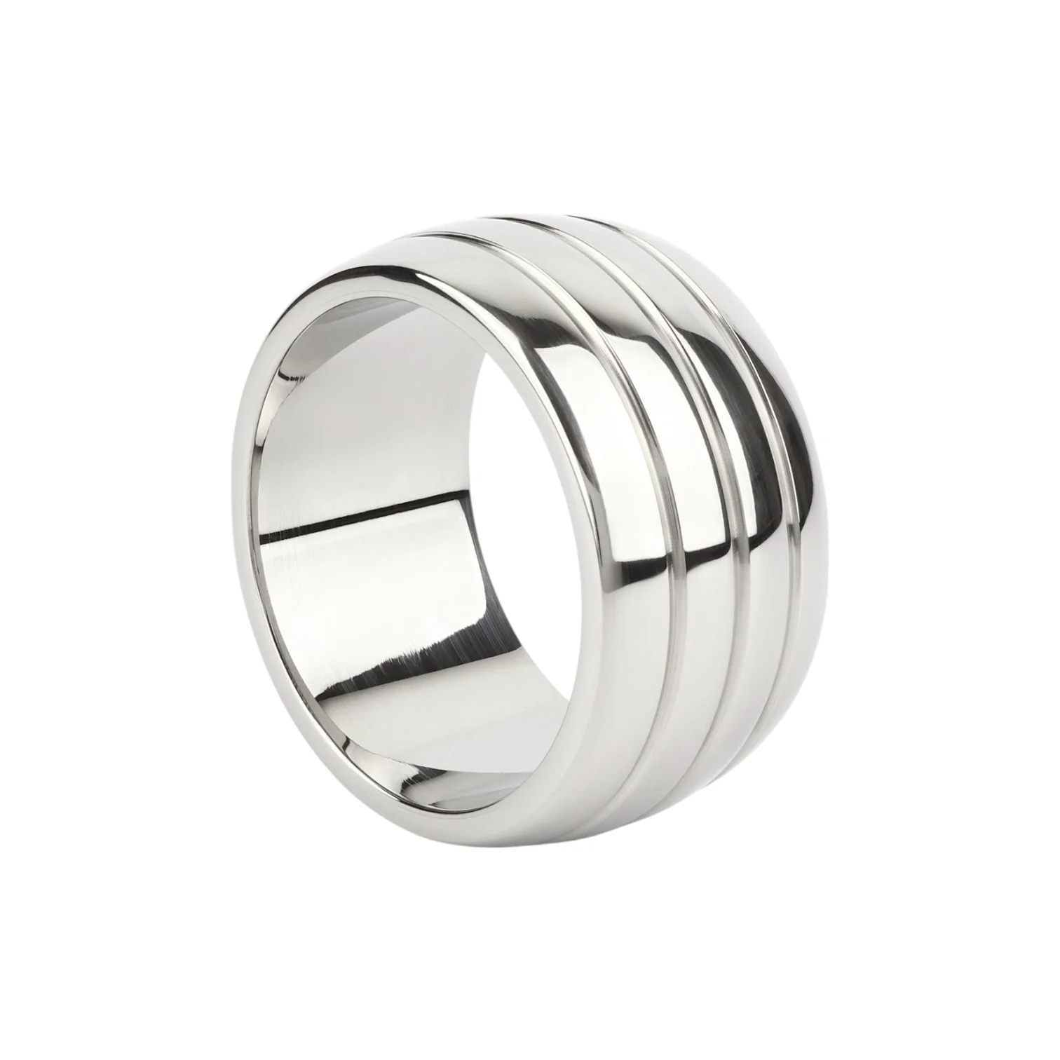 Inel pentru penis MR. STEEL Oval Barrel C-Ring, cu striații, din oțel inoxidabil, diametru 5 cm, argintiu