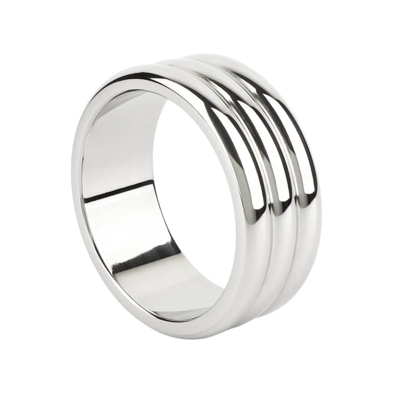 Inel pentru penis MR. STEEL Elegant Deep C-Ring, cu striații, din oțel inoxidabil, diametru 5.5 cm (mare), argintiu