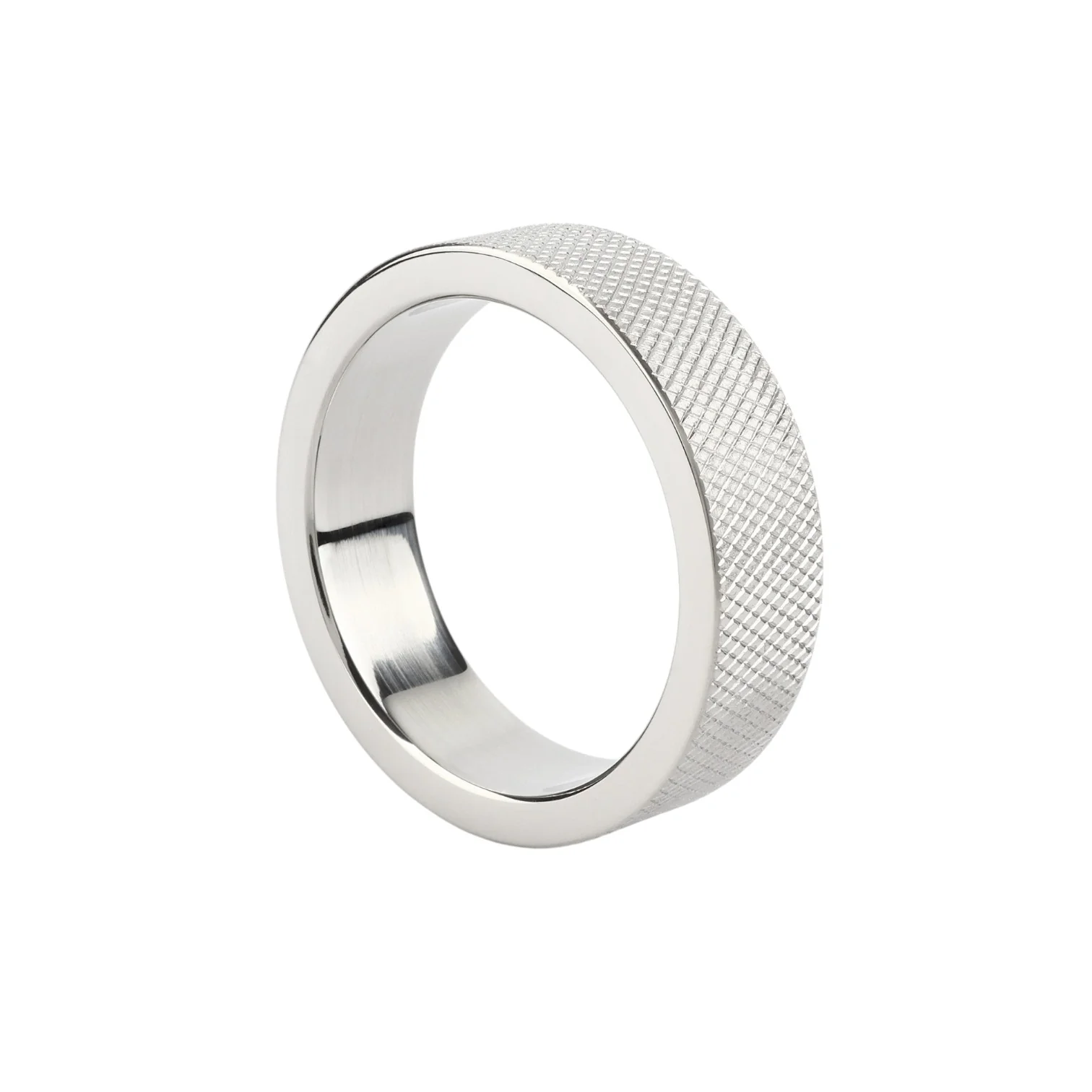 Inel pentru penis MR. STEEL CrissCross C-Ring, cu design geometric, din oțel inoxidabil, diametru 4.5 cm (mic), argintiu