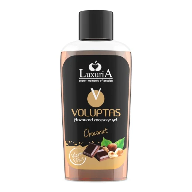 Gel pentru masaj LUXURIA Voluptas Choconut, cu efect de încălzire, aromă naturală de ciocolată cu alune de pădure, 100 ml