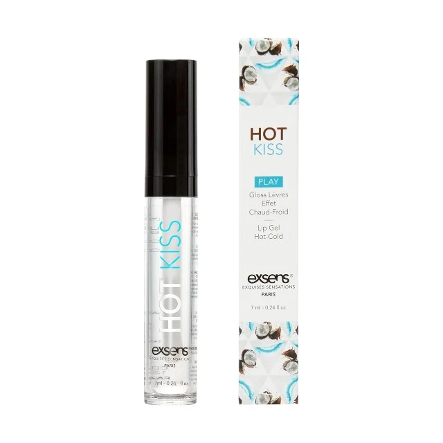 Luciu de buze pentru sex oral EXSENS Hot Kiss Coconut, efect dublu de încălzire și răcire, aromă de cocos, 7 ml