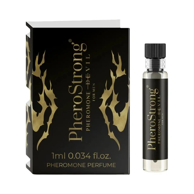 Mostră parfum cu feromoni PHEROSTRONG Devil, pentru bărbați, cu note de piper negru, cacao și salvie, 1 ml