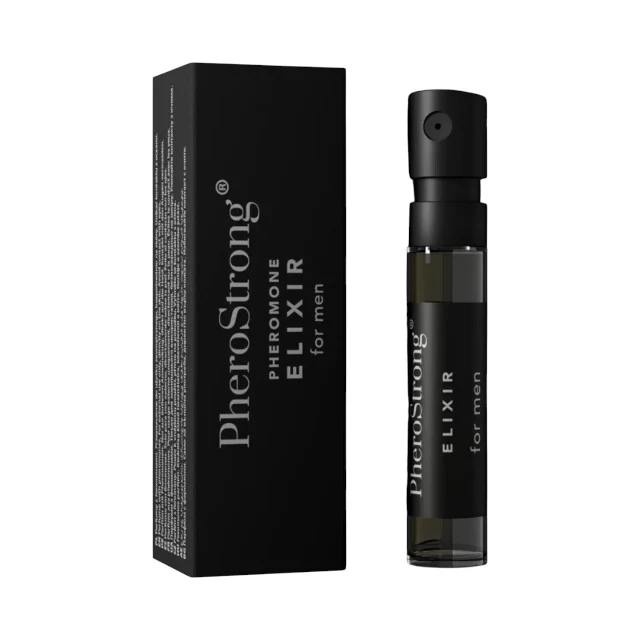 Mostră parfum cu feromoni PHEROSTRONG Elixir, pentru bărbați, cu note de lemn de santal, ylang-ylang și trandafir bulgar, 2 ml