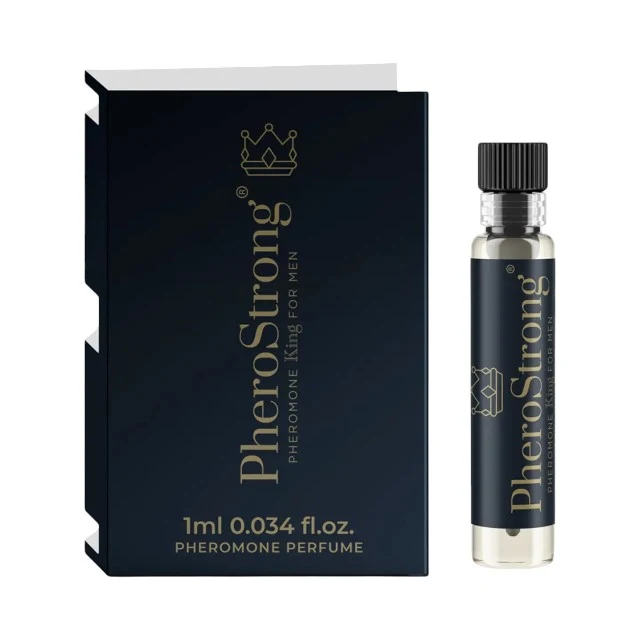 Mostră parfum cu feromoni PHEROSTRONG King, pentru bărbați, note de scorțișoară, patchouli și lemn de santal, 1 ml