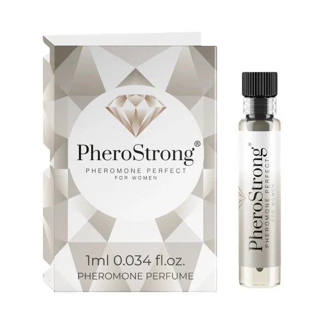 Mostră parfum cu feromoni PHEROSTRONG Perfect, pentru femei, note de litchi, trandafir și ambră, 1 ml