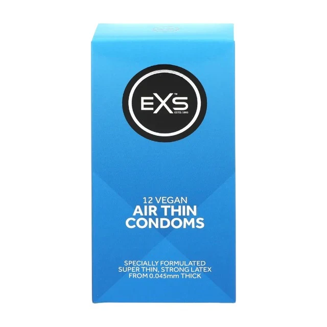 Prezervative EXS Air Thin Condoms, din latex, ultra-subțiri și rezistente, diametru 56 mm, 12 bucăți