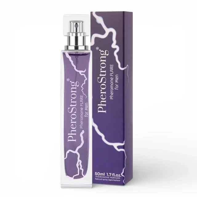 Parfum cu feromoni PHEROSTRONG Pheromone Flare Men, pentru bărbați, cu note de bergamotă, piper negru, lemn de santal, mov, 50 ml
