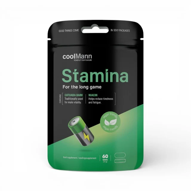 Capsule COOLMANN Stamina, pentru îmbunătățirea performanțelor sexuale și susținerea vitalității masculine, cu scoarță de Catuaba, niacină, 60 buc