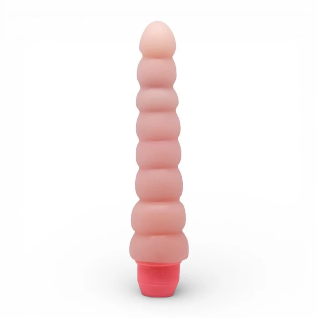 Vibrator BAILE Flexi Vibe Spine, cu design curbat și texturat, vibrații multiple, din TPE, culoarea pielii, 19 cm