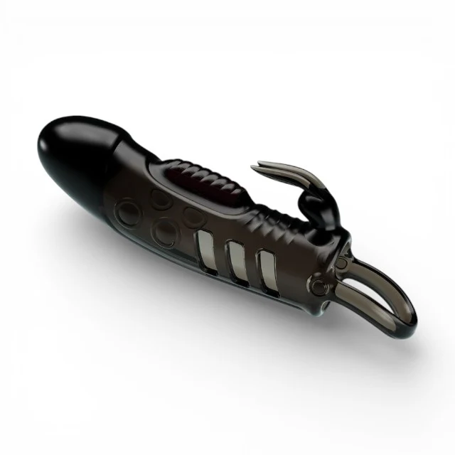 Manșon vibrator PRETTY LOVE Sloane Rabbit, cu mini vibrator, pentru extensia și îngroșarea penisului, inel pentru testicule, negru, 18.7 cm