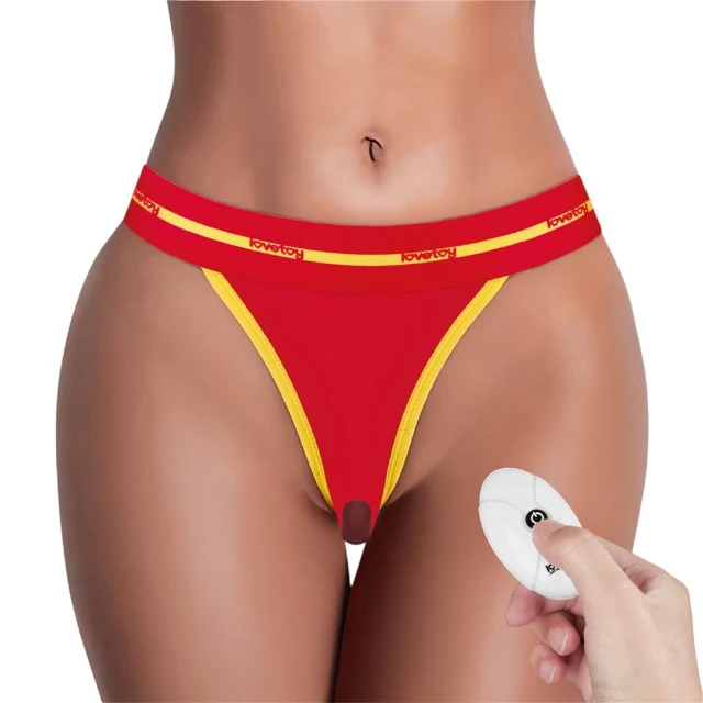 Chilot cu stimulator LOVETOY Vibe and Fuck, chilot cu logo decorativ, bullet vibrator inclus, funcții multiple de vibrare, control prin telecomandă XS/S
