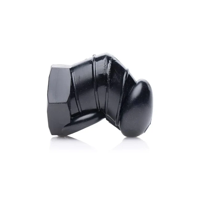 Cușcă pentru penis XR BRANDS Detained, pentru castitate bărbați, din cauciuc, cu pereți rigizi pentru stimulare, negru, diamentru 2.8 cm
