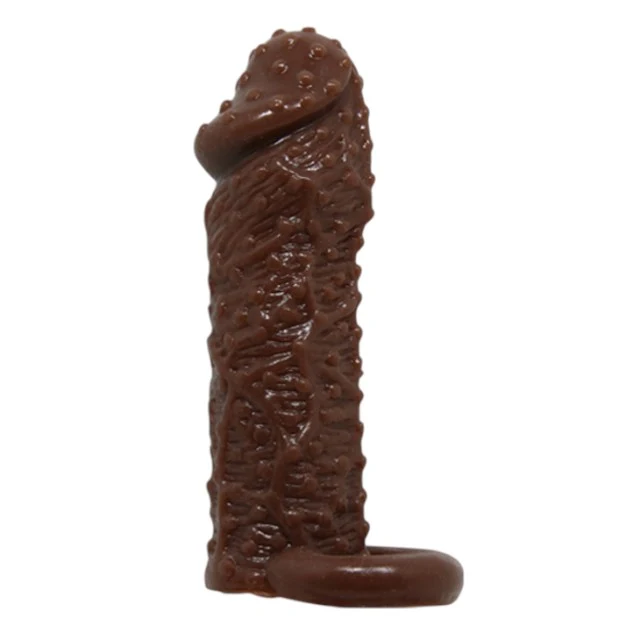 Manșon cu inel pentru testicule BAILE Brave Man, texturat, pentru extensia penisului, ajută la întârzierea ejaculării și stimulare, 13 cm, maro